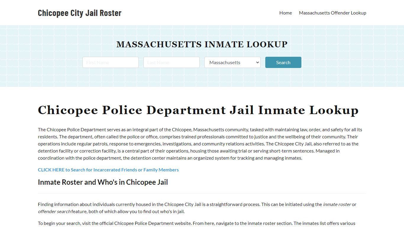 Chicopee Police Department & City Jail, MA Inmate Roster, Arrests, Mugshots