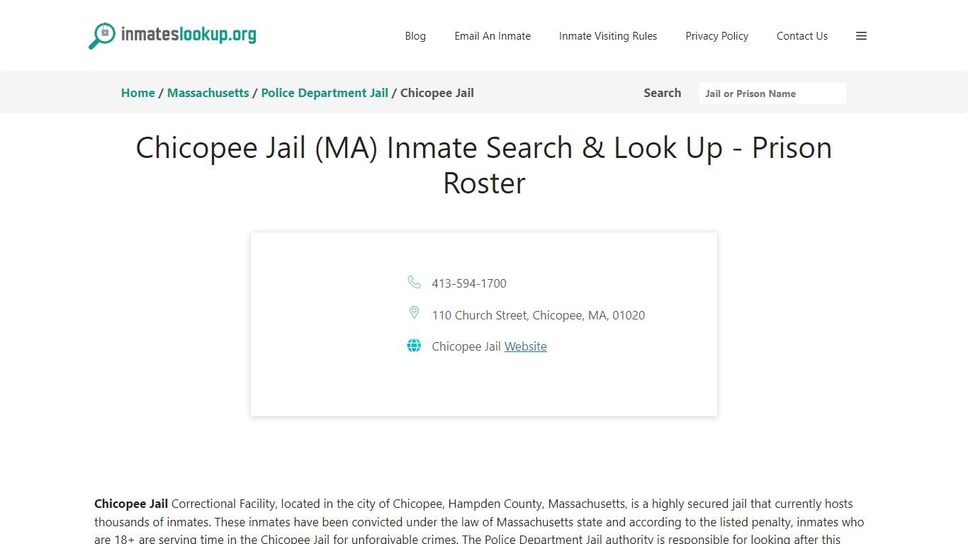 Chicopee Jail (MA) Inmate Search & Look Up - Prison Roster